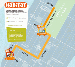 Peoples Climate March and Habitat the Game's virtual pins